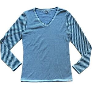 Title Nine Womens Blue Striped V-Neck Long Sleeve Active Top Size S